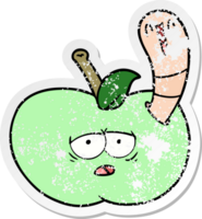 distressed sticker of a cartoon worm in apple png