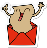 sticker of a quirky hand drawn cartoon happy letter png