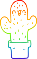 rainbow gradient line drawing of a cartoon cactus png