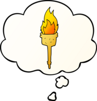 dessin animé flamboyant torche avec pensée bulle dans lisse pente style png