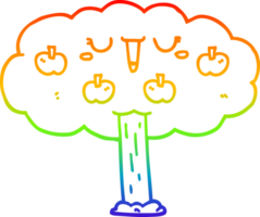 rainbow gradient line drawing of a cartoon apple tree png