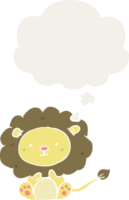 cartoon lion with thought bubble in retro style png