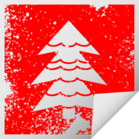 distressed square peeling sticker symbol of a snow covered tree png