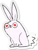distressed sticker of a cartoon bunny rabbit in love png