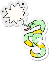 hissing cartoon snake with speech bubble distressed distressed old sticker png