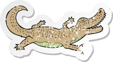 retro distressed sticker of a cartoon crocodile png
