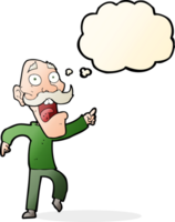 cartoon frightened old man with thought bubble png