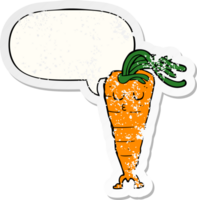 cartoon carrot with speech bubble distressed distressed old sticker png