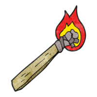 mão texturizado desenho animado queimando madeira tocha png
