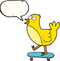 hand drawn speech bubble cartoon bird on skateboard png