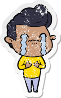 distressed sticker of a cartoon man crying png