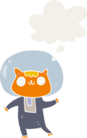 cartoon space cat with thought bubble in retro style png