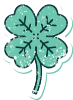 iconic distressed sticker tattoo style image of a 4 leaf clover png