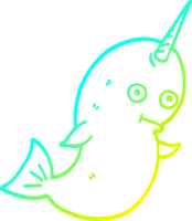 cold gradient line drawing of a cartoon white narwhal png