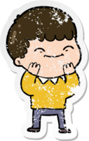 distressed sticker of a cartoon happy boy png