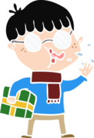 piatto colore stile cartone animato ragazzo indossare spettacoli con Natale regalo png