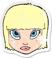 retro distressed sticker of a cartoon female face png