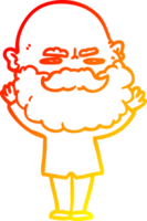 warm gradient line drawing cartoon man with beard frowning png