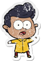 distressed sticker of a cartoon staring man png