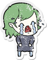 distressed sticker of a cartoon crying vampire girl png