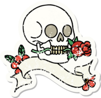 grunge sticker with banner of a skull png