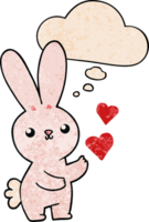 cute cartoon rabbit with love hearts and thought bubble in grunge texture pattern style png