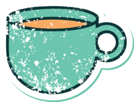 distressed sticker tattoo style icon of cup of coffee png