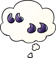 cartoon quotation marks and thought bubble in smooth gradient style png