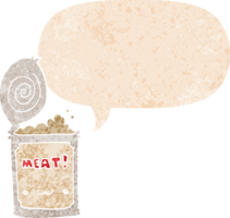cartoon ingeblikt voedsel en tekstballon in retro getextureerde stijl png