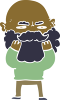 flat color style cartoon man with beard frowning checking his beard png