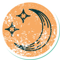 ícone de estilo de tatuagem de adesivo angustiado de uma lua e estrelas png
