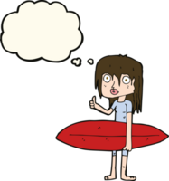 cartoon surfer girl with thought bubble png