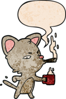 cartoon serieuze zakelijke kat en koffie en sigaar en tekstballon in retro textuurstijl png