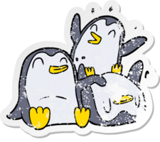 distressed sticker of a cartoon penguins png