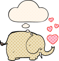 cute cartoon elephant with love hearts and thought bubble in comic book style png