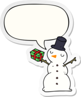 cartoon snowman and speech bubble sticker png