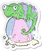 retro distressed sticker of a cartoon chameleon on ball png
