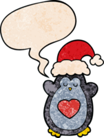 cute christmas penguin and speech bubble in retro texture style png