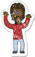 retro distressed sticker of a cartoon hippie man waving arms png