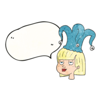 discorso bolla strutturato cartone animato donna indossare giullare cappello png