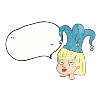 speech bubble textured cartoon woman wearing jester hat png