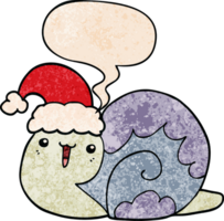 cute cartoon christmas snail and speech bubble in retro texture style png