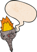 cartoon flaming chalice and speech bubble in retro texture style png