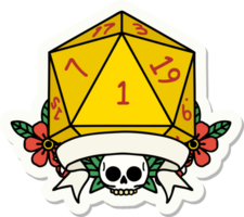 etiqueta engomada natural del rollo de dados d20 png