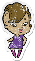 distressed sticker of a cartoon surprised girl png