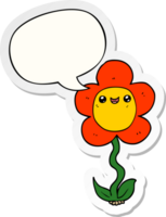 flor de desenho animado e adesivo de bolha de fala png