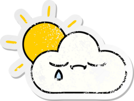 distressed sticker of a cute cartoon sunshine and cloud png