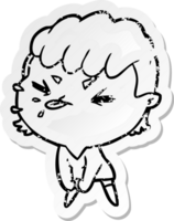 distressed sticker of a cartoon rude girl png