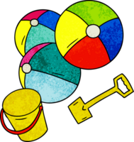 bolas de praia de doodle de desenho texturizado com um balde e uma pá png