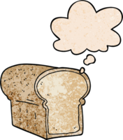 dessin animé miche de pain et bulle de pensée dans le style de motif de texture grunge png